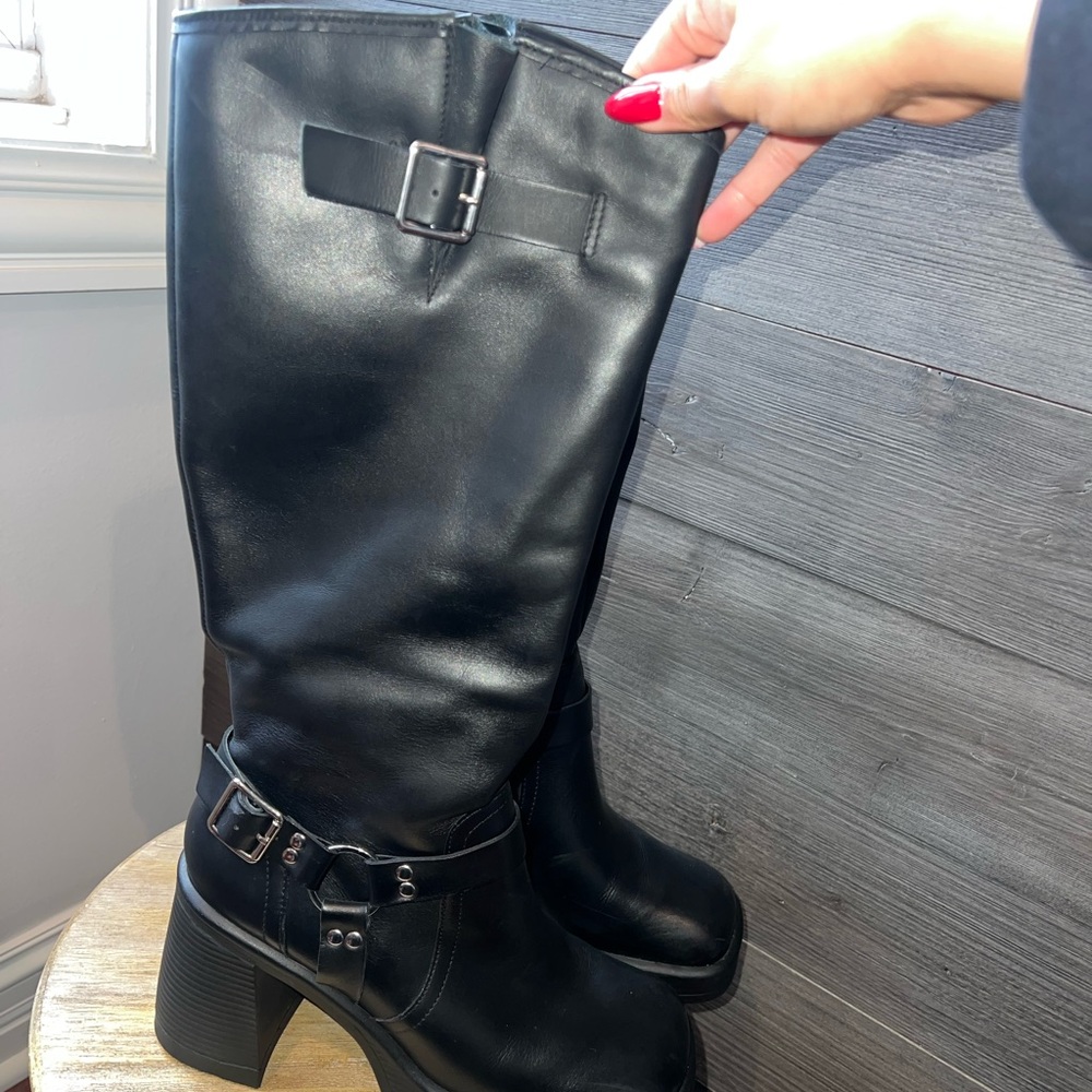 Steve Madden Black Heeled Boots with Buckle Detail